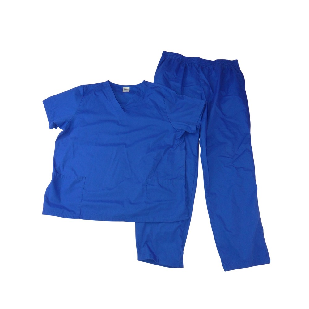Strictly Scrubs Medical Uniform Set Royal Blue V-Neck Top Elastic Pants XL 3800